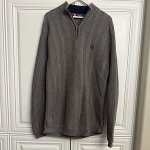 Chaps Men’s L Classic Fit 1/4  Zip Pullover Sweater Grey Herringbone Pattern